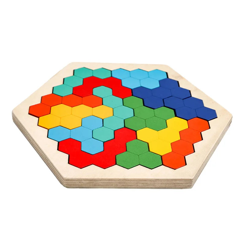 Montessori Wooden 3D Jigsaw Puzzle – Tangram Math & Shape Matching Educational Toys for Kids