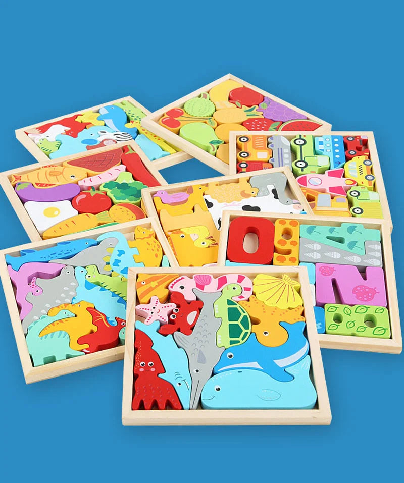 Montessori Wooden 3D Jigsaw Puzzle – Tangram Math & Shape Matching Educational Toys for Kids