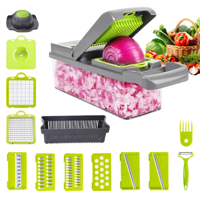 Multifunctional Vegetable Cutter & Slicer – Fruit Peeler, Carrot Grater, and Kitchen Accessories Basket