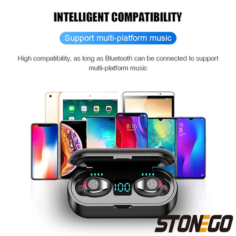 Wireless Bluetooth Earbuds TWS – Sports Waterproof Earphones with HiFi Noise-Cancelling Deep Bass & Charging Case