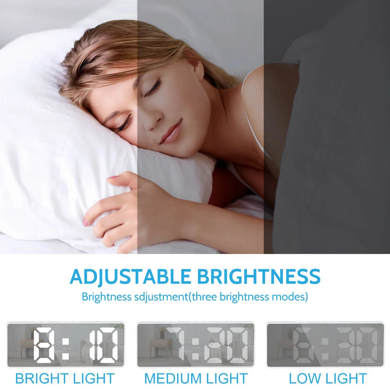 Digital Alarm Clock with Large LED Display – Adjustable Brightness Bedside Clock for Bedroom