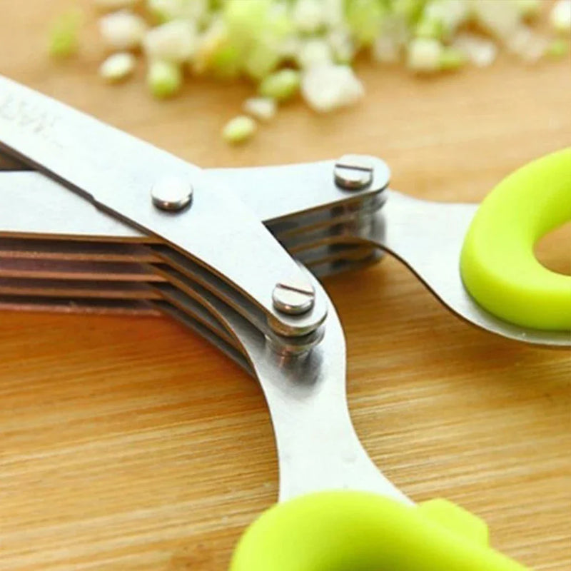 Multi-functional Stainless Steel Kitchen Scissors – 3/5 Layer Pepper, Scallion, and Laver Cutter Cooking Tool