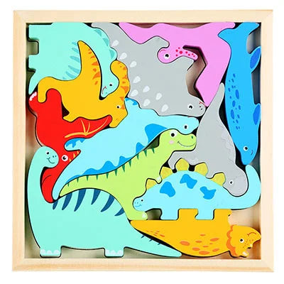 Montessori Wooden 3D Jigsaw Puzzle – Tangram Math & Shape Matching Educational Toys for Kids