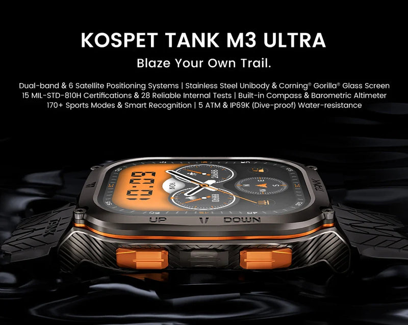 2024 KOSPET TANK M3 Ultra GPS Smartwatch – Rugged, Waterproof & Military-Grade