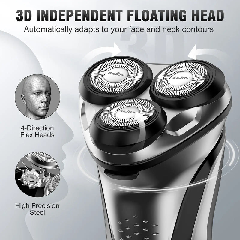 Sejoy Electric Shaver for Men – 3D Floating Wet & Dry IPX7 Waterproof Beard Razor & Beard Trimmer