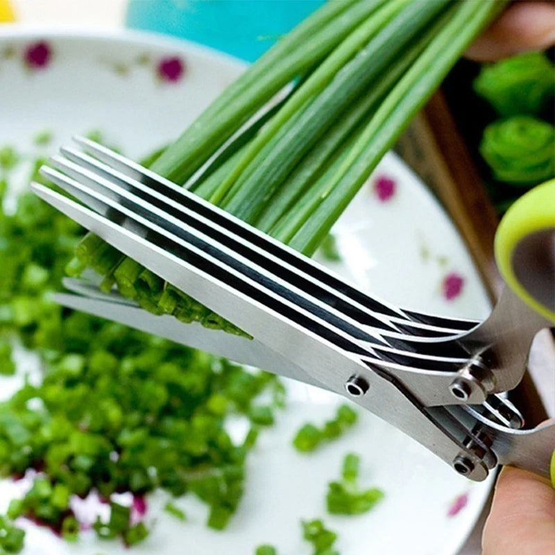 Multi-functional Stainless Steel Kitchen Scissors – 3/5 Layer Pepper, Scallion, and Laver Cutter Cooking Tool