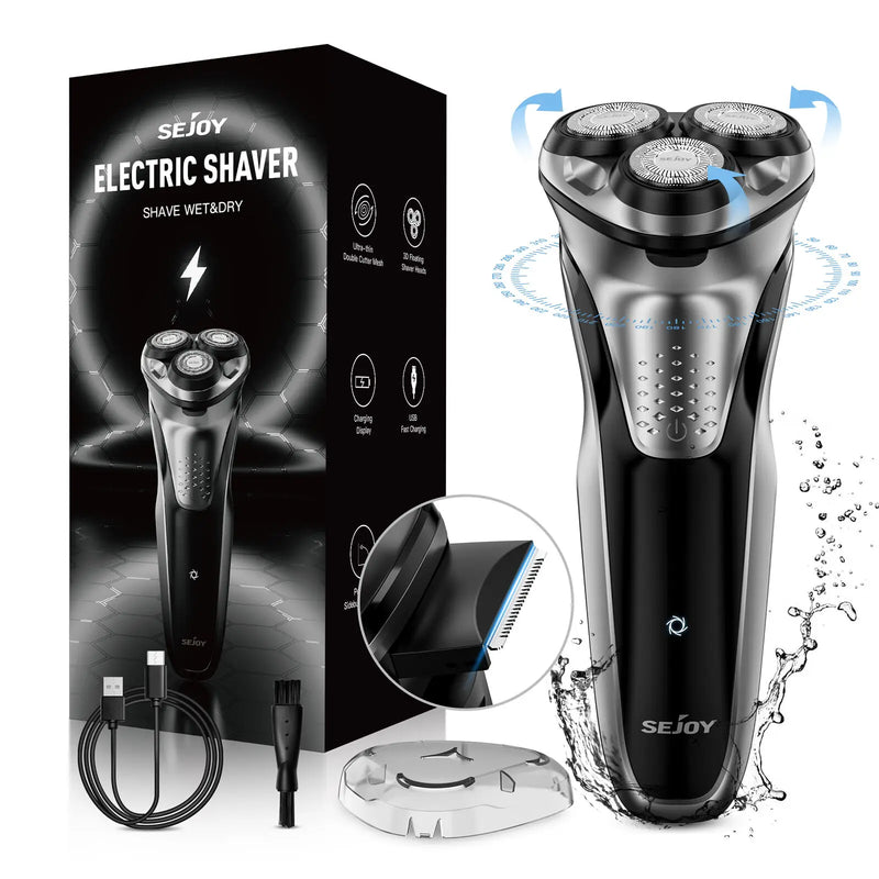 Sejoy Electric Shaver for Men – 3D Floating Wet & Dry IPX7 Waterproof Beard Razor & Beard Trimmer