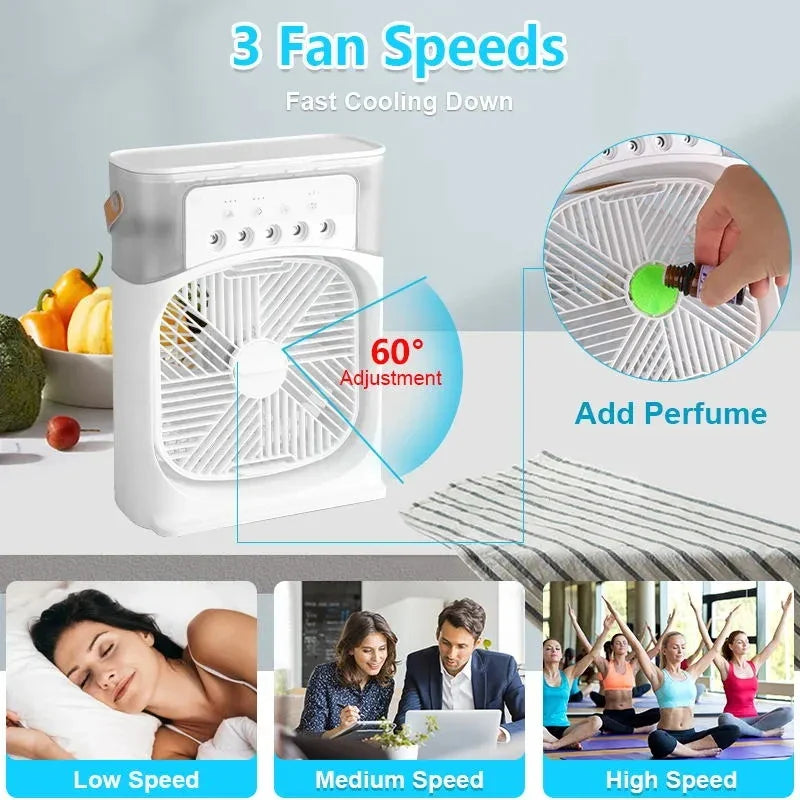 Xiaomi Mijia 3-in-1 Portable Desk Fan – USB Air Conditioner, Night Light, and Hydro Water Mist Adjustment, Silent 3-Speed Fan for Home