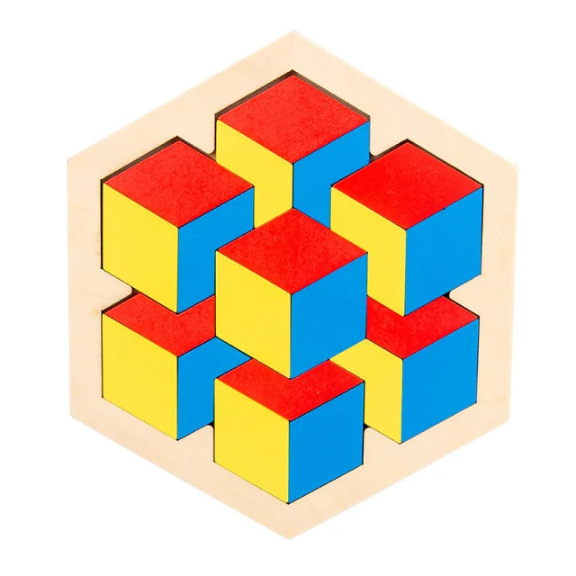 Montessori Wooden 3D Jigsaw Puzzle – Tangram Math & Shape Matching Educational Toys for Kids