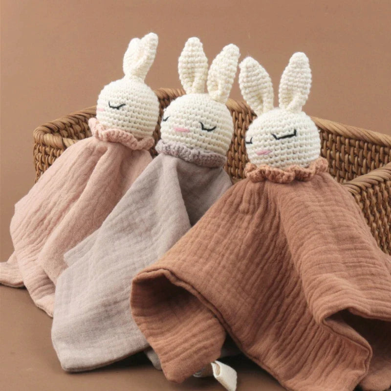 Crochet Rabbit Baby Nursing Bib & Security Blanket – Breathable Soother Towel for Boys & Girls