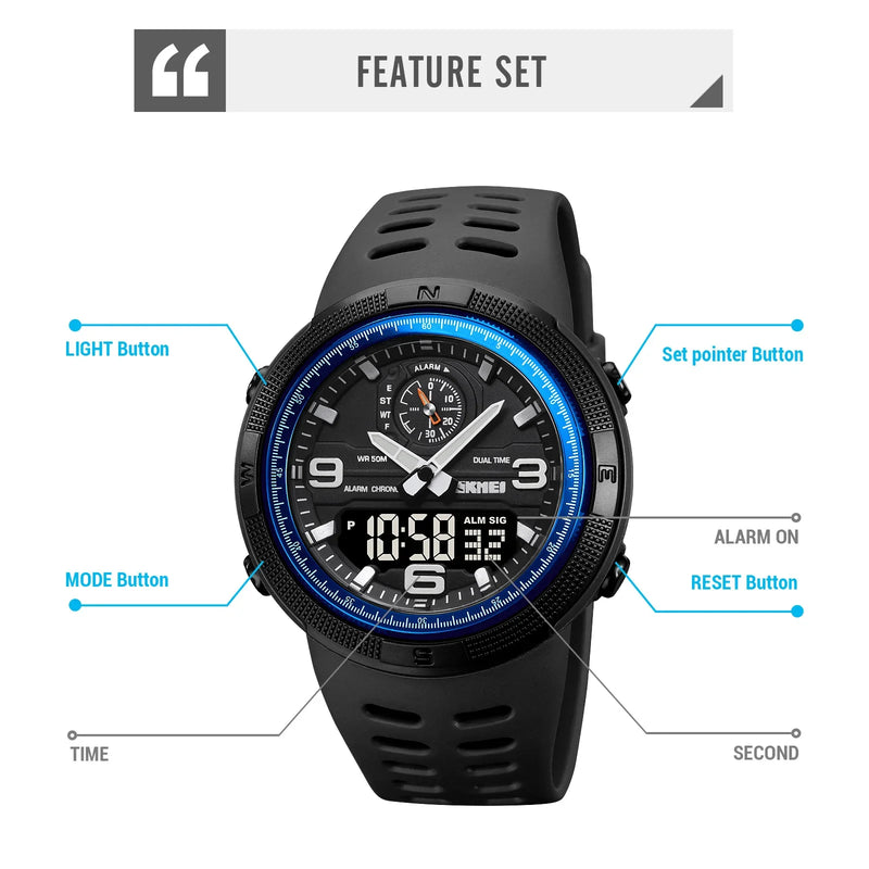 SKMEI 1655 Outdoor Sports Men's Electronic Watch – Dual Display Multifunctional Waterproof Exploration Watch