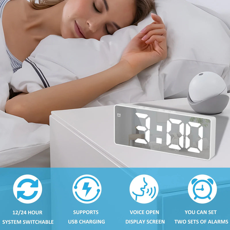 Digital Alarm Clock with Large LED Display – Adjustable Brightness Bedside Clock for Bedroom