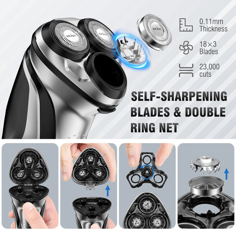 Sejoy Electric Shaver for Men – 3D Floating Wet & Dry IPX7 Waterproof Beard Razor & Beard Trimmer